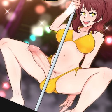 persona, persona 4, kujikawa rise, shadow (persona), shadow rise, scocks4you, 1futa, almost naked, balls, big balls, big breasts, big penis, bikini, breasts, brown hair