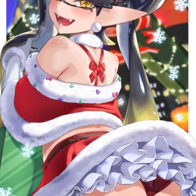 christmas, nintendo, splatoon, splatoon (series), callie (splatoon), inkling, jtveemo, 1girls, ass, black hair, bubble butt, christmas outfit, female, light-skinned female, light skin