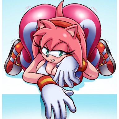 sonic (series), sonic the hedgehog (series), amy rose, devilishcentral, 1girls, all fours, arm support, ass up, big ass, big breasts, busty, cleavage, face down ass up, fat ass, huge breasts