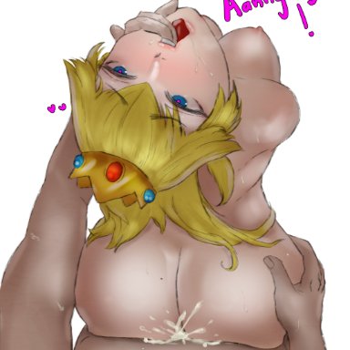 mario (series), nintendo, princess peach, 1boy, 1girls, ahe gao, arched back, ass, ass grab, big ass, big breasts, blue eyes, blush, breasts, bubble butt