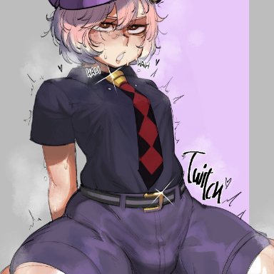 krekk0v, 1boy, bulge, femboy, looking at viewer, pink hair, short hair, wide hips, wide thighs, xyneas