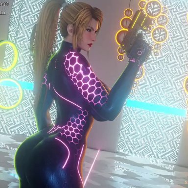 metroid, sega, virtua fighter, samus aran, sarah bryant, bouquetman, pixiewillow, 1boy, 1girls, ahegao, ass, ass focus, ass shot, back, back view