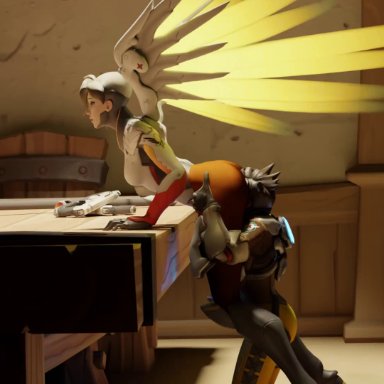 overwatch, mercy, tracer, skinnydipper69, ass on face, ass sniffing, ass worship, big ass, bubble butt, facesitting, fetish, smothering, sniffing ass, 3d, animated
