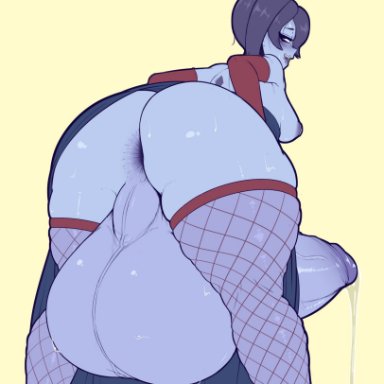 skullgirls, squigly, fibilis, 1futa, anus, ass, back, back view, balls, bent over, big ass, big balls, big penis, bottomless, breasts