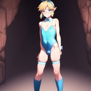 the legend of zelda, link, stable diffusion, 1male, ass, bunny ears, bunnysuit, crossdressing, femboy, girly, latex, male focus, male only, trap, ai generated