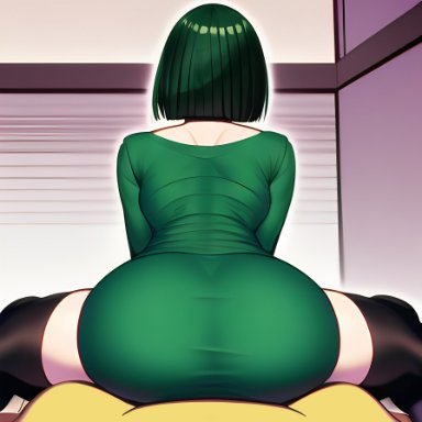 one-punch man, fubuki (one-punch man), saitama, 1boy, 1boy1girl, 1girls, ass, back, back view, bedroom, big ass, big butt, boots, bubble ass, bubble butt