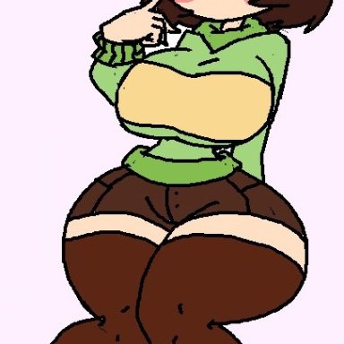undertale, undertale (series), chara, the absolute, smug, thighhighs, already uploaded, cropped
