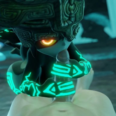 the legend of zelda, twilight princess, midna, twili, arbiter1209, blowjob, crystal, glowing eyes, handjob, imp, imp midna, male pov, multicolored body, mushroom, oral