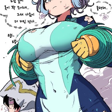 my hero academia, nejire hado, tamaki amajiki, 1girls, big breasts, blue hair, busty, female, female only, hero outfit (mha), tight clothing