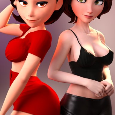 big hero 6, disney, marvel, pixar, the incredibles, cass hamada, elastigirl, helen parr, vtemp, 2girls, ass, athletic, athletic female, big ass, big breasts