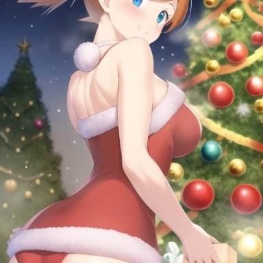 christmas, game freak, nintendo, pokemon, pokemon (anime), pokemon (classic anime), pokemon (game), pokemon rgby, gym leader, kasumi (pokemon), nai diffusion, stable diffusion, ass, asymmetrical hair, bare ass