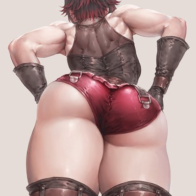 rwby, ruby rose, prinzkuon, 1girls, ass, back muscles, big ass, female, female only, muscles, muscular, muscular female, solo