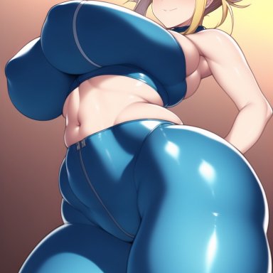 my hero academia, himiko toga, stable diffusion, 1girl, 1girls, big breasts, blonde hair, blush, breasts, female, female only, gym, gym uniform, huge breasts, looking at viewer