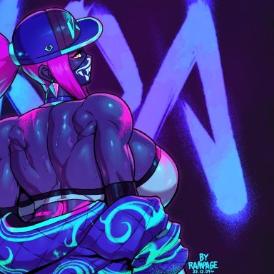 k/da series, league of legends, league of legends: wild rift, riot games, akali, k/da akali, rampage0118, 1girl, 1girls, alternate breast size, asian, asian female, back, back focus, back view