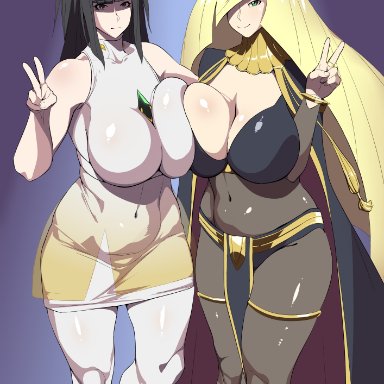 fire emblem, fire emblem awakening, game freak, nintendo, pokemon, pokemon (game), pokemon sm, lusamine (pokemon), lusamine (pokemon) (cosplay), tharja (fire emblem), tharja (fire emblem) (cosplay), suphesol, 2girls, alternate costume, asymmetrical docking