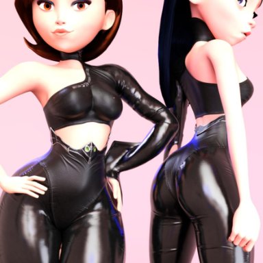 disney, pixar, the incredibles, elastigirl, helen parr, violet parr, vtemp, 2girls, ass, athletic, athletic female, big ass, big breasts, black hair, bottom heavy