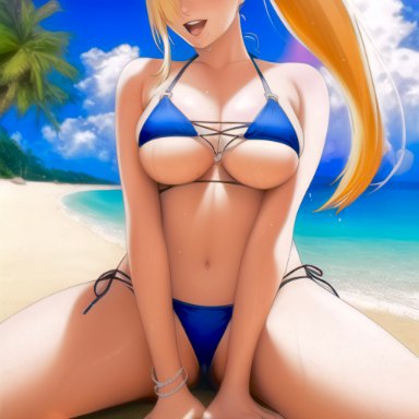 naruto, naruto (series), naruto shippuden, ino yamanaka, nai diffusion, stable diffusion, 1girls, beach, bikini, blonde hair, breasts, cleavage, female, female only, hair over one eye