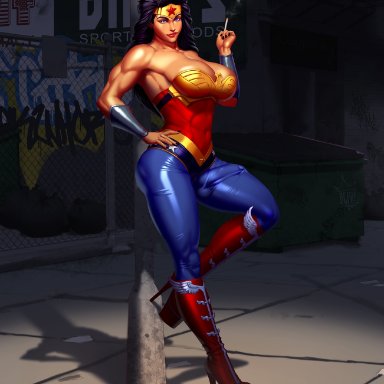 dc, dc comics, wonder woman (series), diana prince, wonder woman, dmitrys, 1futa, balls, black nails, bulge, cameltail, futa only, futanari, huge breasts, intersex