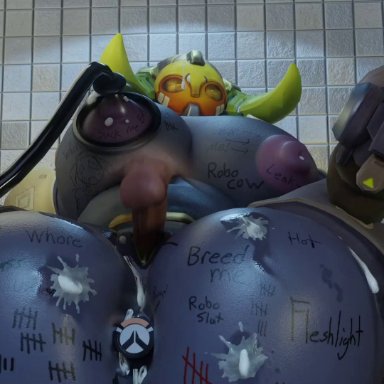 blizzard entertainment, overwatch, omnic, orisa, snips456, snips456fur, 1girls, adorable, ambiguous fluids, ass, belly, belly expansion, belly inflation, big ass, big butt