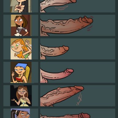 cartoon network, total drama island, bridgette (tdi), courtney (tdi), gwen (tdi), heather (tdi), izzy (tdi), leshawna (tdi), lindsay (total drama), taylor (tdi), sumghoul, 6+futas, 8futas, big penis, chart