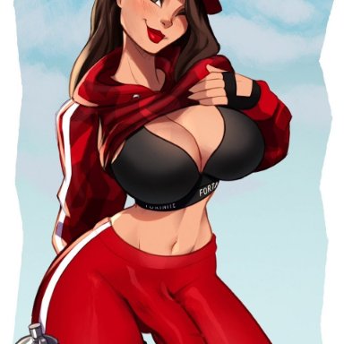 fortnite, ruby (fortnite), magaska19, 1futa, big breasts, big penis, breasts, brown hair, bulge, clothed, clothing, erection, fully clothed, futa only, futanari