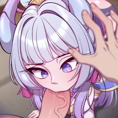 league of legends, riot games, spirit blossom series, spirit blossom syndra, syndra, strongbana, 1boy, 1girls, blowjob, blowjob face, male, penis, pov, purple eyes, silver hair