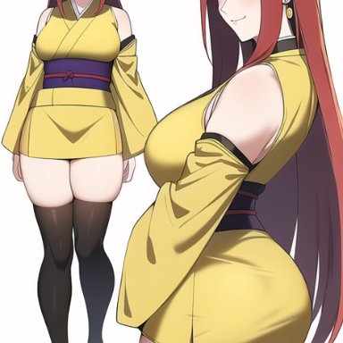 naruto, naruto (series), naruto shippuden, uzumaki kushina, mrvectorpath, ass, big breasts, breasts, dress, kimono, milf, short, short dress, stockings, thick