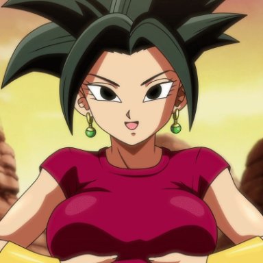 dragon ball, dragon ball super, shounen jump, caulifla, kale, kefla, foxybulma, 1girls, big breasts, black hair, boobdrop, breasts, clothing, covering breasts, female