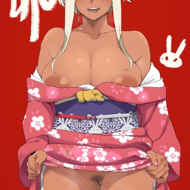 my hero academia, miruko, rumi usagiyama, minakami, 1girls, animal ears, blush, bunny ears, dark-skinned female, dark skin, female, female only, hairy pussy, long hair, pubic hair