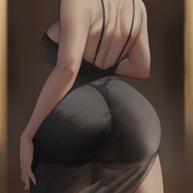 spy x family, yor briar, yor forger, shexyo, 1girls, ass, ass focus, ass in dress, ass visible through clothes, back, big ass, big breasts, big butt, black hair, blush