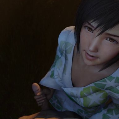 final fantasy, final fantasy vii, square enix, yuffie kisaragi, lazyprocrastinator, 1boy1girl, black hair, brown eyes, duo, female, handjob, male, male/female, penis, short hair