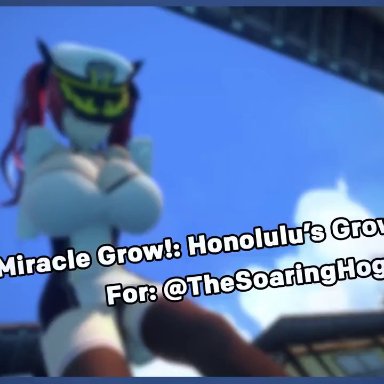 azur lane, honolulu (azur lane), gtscasey, 1girls, breast expansion, breasts, cleavage, clothing, female, female focus, giantess, growth, huge breasts, moaning, pov