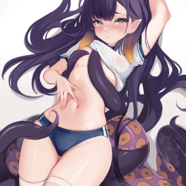 hololive, hololive english, ninomae ina'nis, koahri, 1girls, bloomers, breasts, female, gym clothes, light-skinned female, light skin, long hair, petite, petite body, purple hair