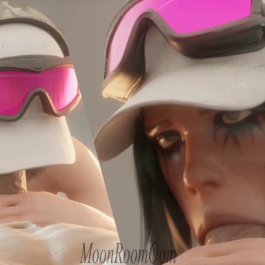 rainbow six, rainbow six siege, ubisoft, ela (rainbow six), moonroomoom, blowjob, blowjob face, deep throat, deepthroat, female, female focus, green hair, male, male/female, runny makeup