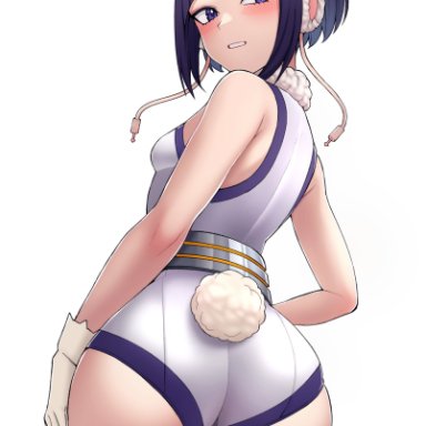 my hero academia, kyoka jiro, miruko (cosplay), kobaji, 1girls, ass, blush, bunny ears, bunny tail, butt, eye contact, female, female only, leotard, looking at viewer