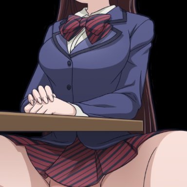 komi-san wa komyushou desu, komi shouko, manyakis, mike inel, anal, anal object insertion, anus, bangs, black eyes, blue jacket, breasts, brown hair, desk, diagonal-striped bowtie, dildo