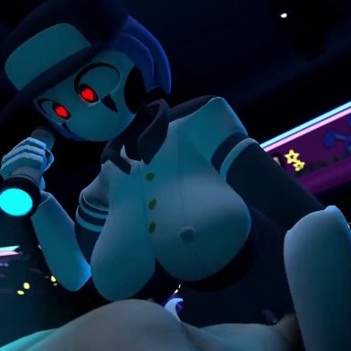 five nights at freddy's, stuffbot, stuffbot(nightbotgrey), sleepingisotope, 4 fingers, ahe gao, big breasts, big thighs, bluehair, bouncing breasts, breasts, cleavage, closed eyes, clothed, clothed sex