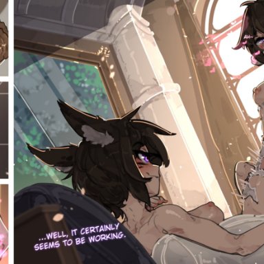 final fantasy, final fantasy xiv, au ra, avatar (ff14), miqo'te, noephie luneau, shuuko, 1futa, 1girls, animal ears, aphrodisiac, big breasts, big penis, black hair, breasts