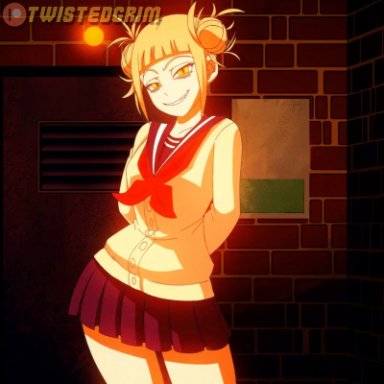 my hero academia, shounen jump, himiko toga, twistedgrim, 1girls, ass, bent over, big ass, blonde hair, bottomless, breasts, clothed, eyelashes, female, female only