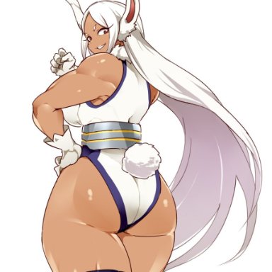 my hero academia, miruko, rumi usagiyama, hanzo2929, 1girls, ass, back view, big breasts, breasts, bunny ears, bunny tail, female, female only, gloves, legwear