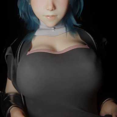 fire emblem, fire emblem: three houses, nintendo, byleth (fire emblem), byleth (fire emblem) (female), j9006, 1girls, areola, areolae, belly button, big breasts, blue eyes, blue hair, bouncing breasts, breast jiggle