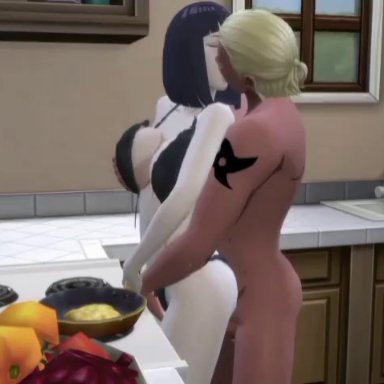 boruto: naruto next generations, naruto, naruto shippuden, shounen jump, the sims 4, hyuuga hinata, raikage, brudermannn, 1boy, 1girls, big ass, big breasts, big penis, blonde hair, blue hair