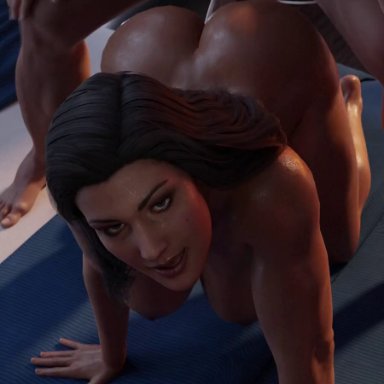 dc, dc comics, injustice 2, wonder woman (series), diana prince, wonder woman, evilaudio, gamingarzia, 1boy, 1girls, ambiguous penetration, areolae, ass, balls, big breasts