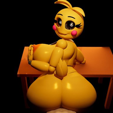 five nights at freddy's, five nights at freddy's 2, toy chica (fnaf), hypermega, 1girls, animatronic, big areola, big nipples, bubble butt, butt crack, chicken, erect nipples, female, huge breasts, huge butt