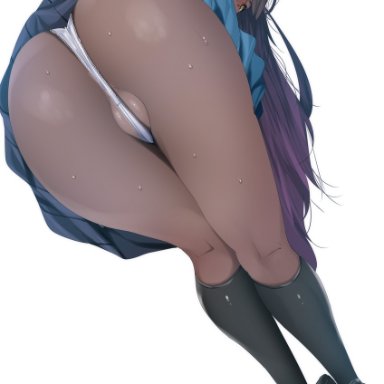 blue archive, karin (blue archive), fumihiko (pixiv2658856), 1girls, ass, bending over, black hair, brown skin, dark-skinned female, dark skin, female, halo, large ass, long hair, long legs
