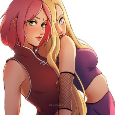 naruto, naruto (series), naruto shippuden, ino yamanaka, sakura haruno, mayskalih, 2girls, yuri