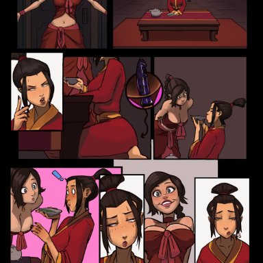 avatar the last airbender, azula, ty lee, shadowmist, 2girls, anal, anal masturbation, anal sex, clothed masturbation, clothing, dildo, dildo sitting, female, female focus, female only