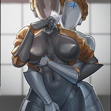 atomic heart, the twins (atomic heart), sintrybest (artist), 2girls, 5 fingers, ass, athletic female, big ass, big butt, big thighs, black body, blonde hair, braided hair, busty, curvaceous