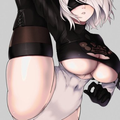nier: automata, nier (series), yorha 2b, noxcuro, big ass, big breasts, big butt, blindfold, curvy, female, female focus, female only, flexible, huge breasts, large ass