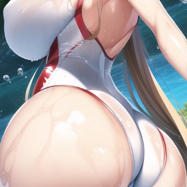 sword art online, yuuki asuna, nai diffusion, stable diffusion, 1girls, ass, breasts, competition swimsuit, dat ass, female, highleg swimsuit, huge ass, huge breasts, long hair, massive breasts